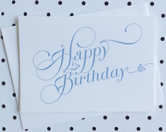 Letterpress Card 'Happy Birthday' - Blue