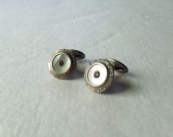 Vintage 1920s Cufflinks Mother of Pearl Lever End Cufflinks Ornate Silver Tone Setting Lever Back Vintage Mother of Pearl Cufflinks Art Deco