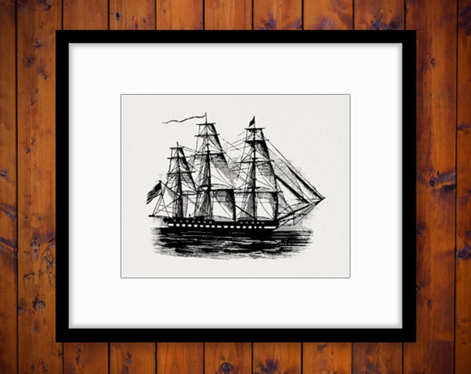 Printable Image Antique Ship Graphic Ocean Sea Digital Boat Download Vintage Clip Art Jpg Png Eps HQ 300dpi No.2750