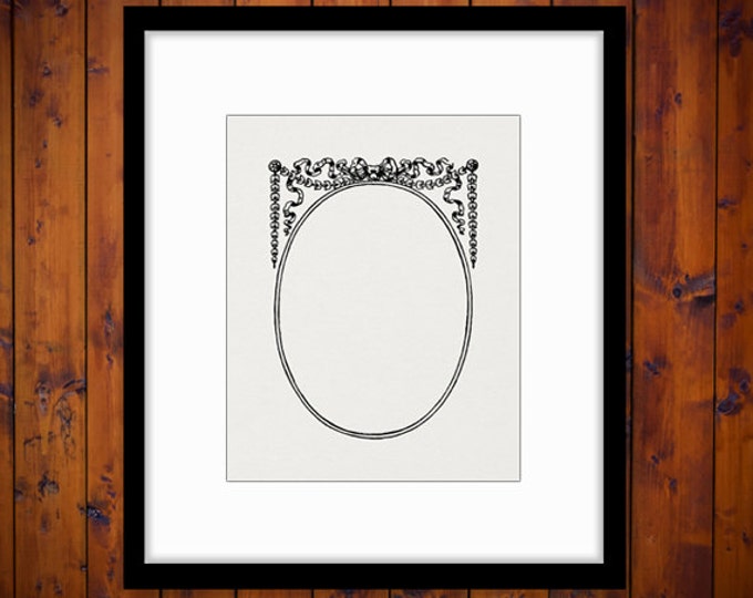 Digital Printable Oval Frame Ornament with Ribbon Image Graphic Download Vintage Clip Art Jpg Png Eps HQ 300dpi No.3602