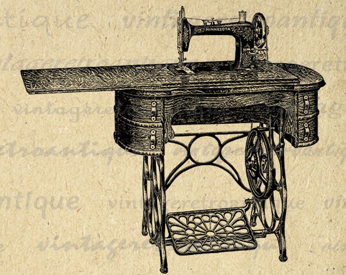 Printable Graphic Antique Sewing Machine Image Sewing Table Digital Download Vintage Clip Art Jpg Png Eps HQ 300dpi No.1257