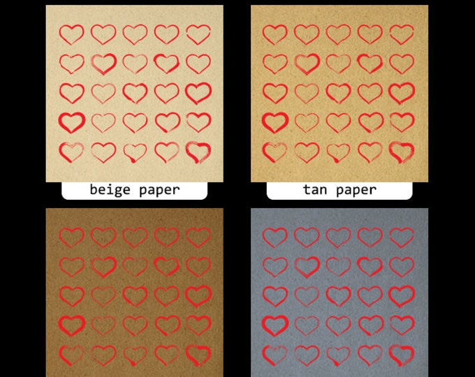 Digital Printable Handdrawn Hearts Collage Sheet Download Graphic Love Romance Image Antique Clip Art HQ 300dpi No.4024