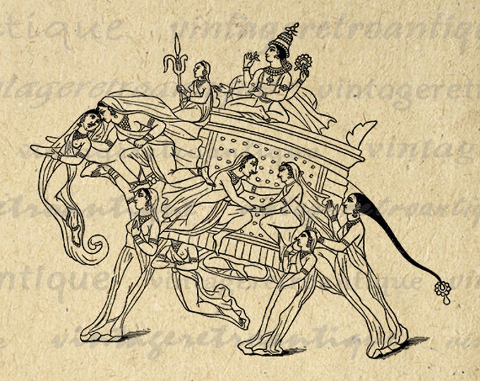 Printable Digital Hindu Krishna in Shape of Elephant Download Graphic Image Vintage Clip Art Jpg Png Eps HQ 300dpi No.2762