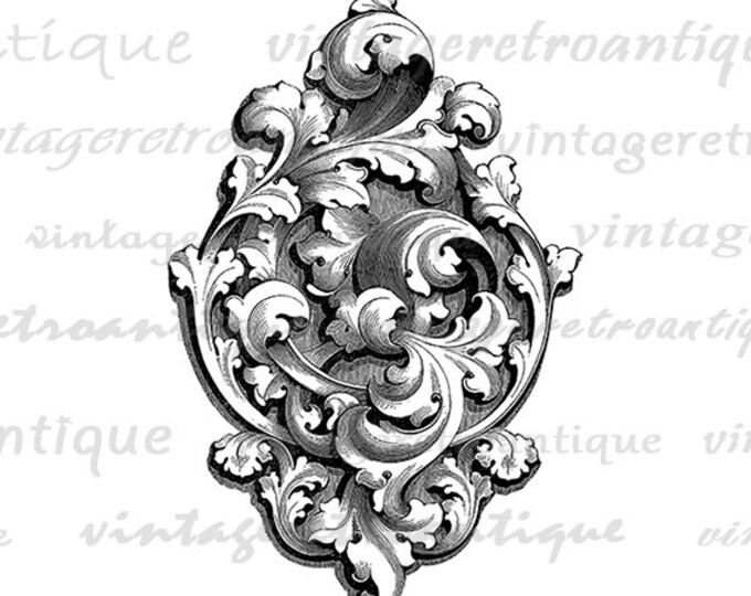 Floral Design Ornament Digital Printable Graphic Emblem Image Download Vintage Clip Art Jpg Png Eps HQ 300dpi No.607