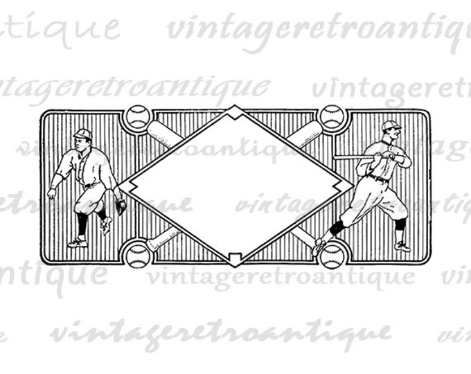 Baseball Players with Diamond Printable Digital Image Graphic Download Antique Clip Art for Transfers Printing etc HQ 300dpi No.4183