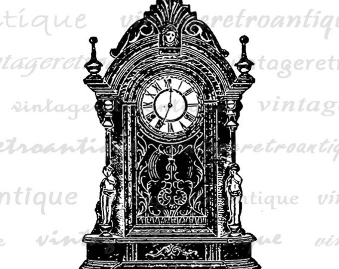 Printable Digital Antique Clock Graphic Illustration Image Download Vintage Clip Art Jpg Png Eps HQ 300dpi No.1261