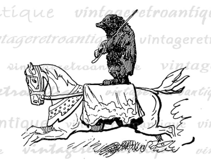 Digital Image Circus Bear Riding Horse Download Graphic Illustrated Printable Vintage Clip Art for Transfers Printing etc HQ 300dpi No.2087