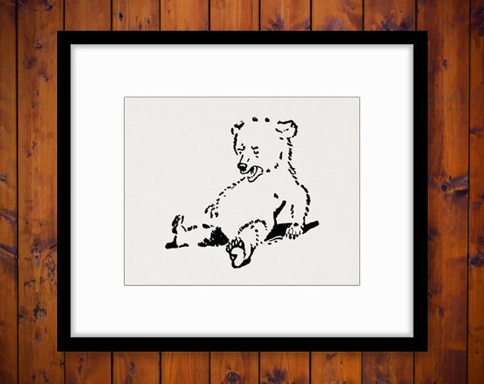 Little Bear Cub Image Printable Download Cute Digital Graphic Antique Clip Art for Transfers Making Prints etc HQ 300dpi No.847