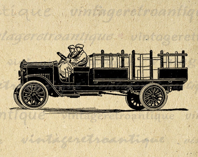 Printable Antique Truck Graphic Image Digital Illustration Download Vintage Clip Art Jpg Png Eps HQ 300dpi No.3459