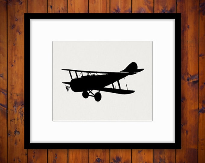 Airplane Silhouette Image Printable Digital Antique Airplane Graphic Plane Art Vintage Biplane Download for Transfers HQ 300dpi No.4666