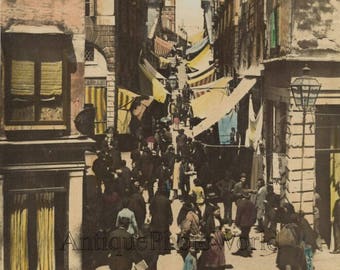 Venice street view people shops antique hand tinted photo by Bettini and Bonaldi