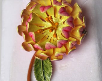 Vintage Metal Enamel Flower Brooch Pink Yellow