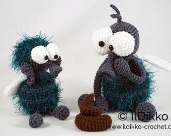 Amigurumi Crochet Pattern - Monsieur Mouche and Fleur the flies