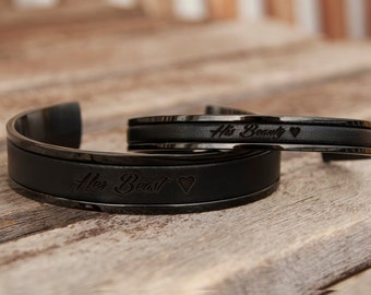 Personalized Gift Her Beast His Beauty Bracelet Set of Two Personalized Leather Bracelets for Girlfriend Boyfriend Gift Couples Bracelets