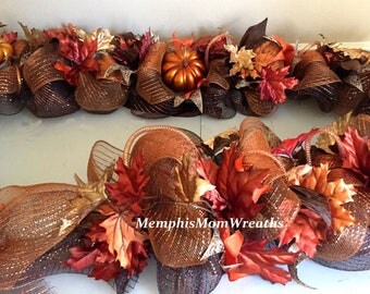 10' Fall Garland - Deco Mesh Garland - Garland - Autumn Garland - Pre-Lit Garland - Fall Leaves Garland