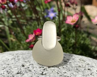 Handmade Sterling silver and sea glass ring - size UK K US 5.5
