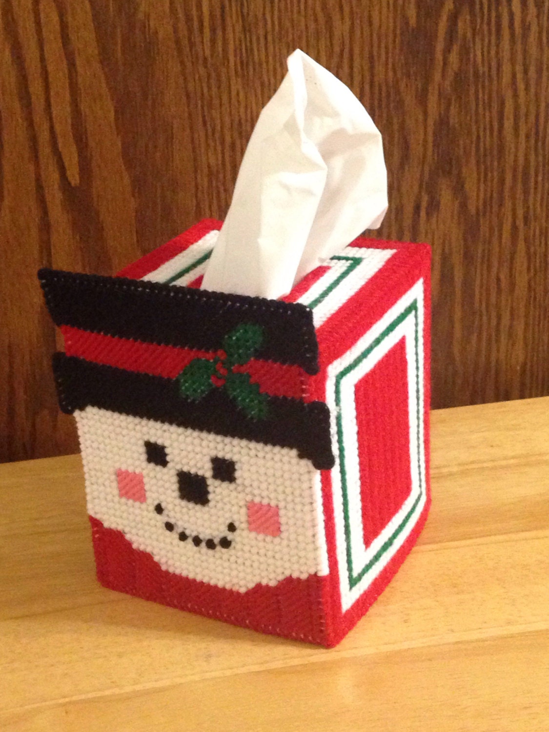 Tissue Box Cover Plastic Canvas Snowman needlepoint item