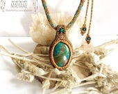 Macrame pendant with Chrysocolla, Simple macrame necklace, Gemini, Taurus, Virgo, Heart Chakra, Throat Chakra