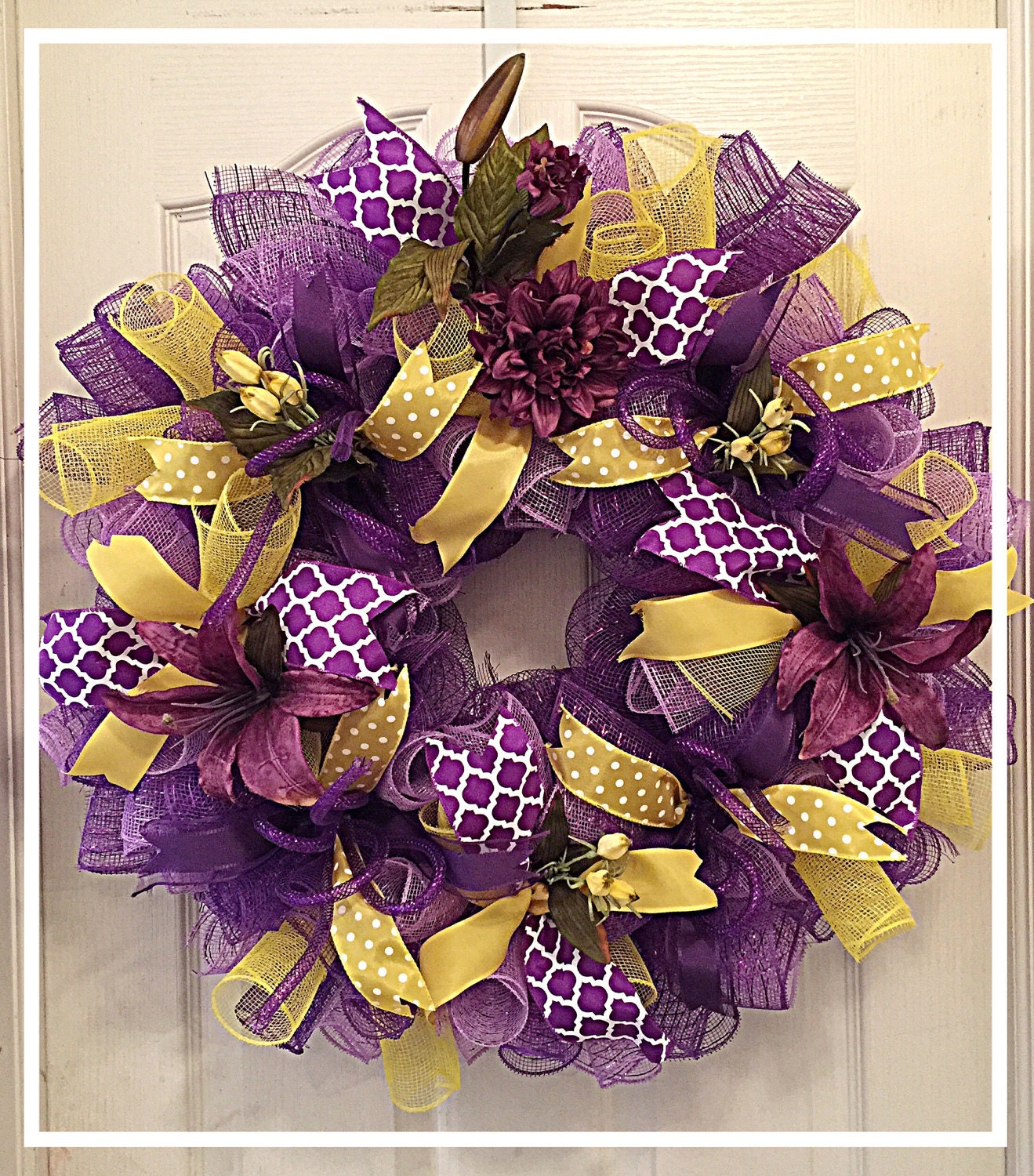 Purple and Yellow Lily Deco Mesh Wreath/Purple and yellow Lily