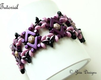 Bracelet beading pattern tutorial, beadweaving with Ava beads, Honeycomb Jewel beads, Minos and SuperDuo and seed beads, Chocolat