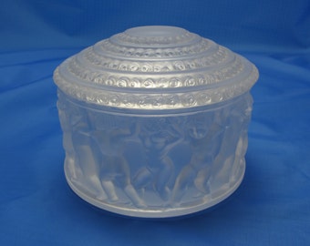 Vintage Signed Lalique "Enfants" Lidded Container(Powder Jar) France Art Deco Excellent