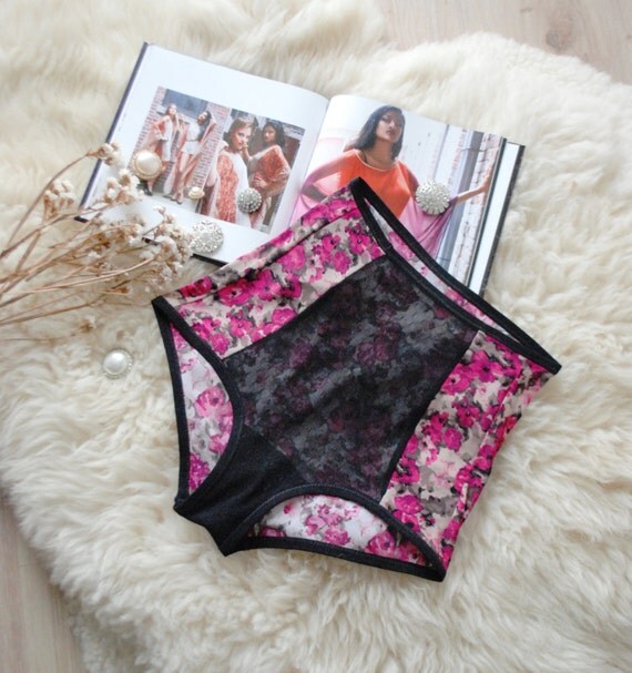 Items similar to PINK FLOWER PRINT high waisted panties Floral underwear undies high waisted