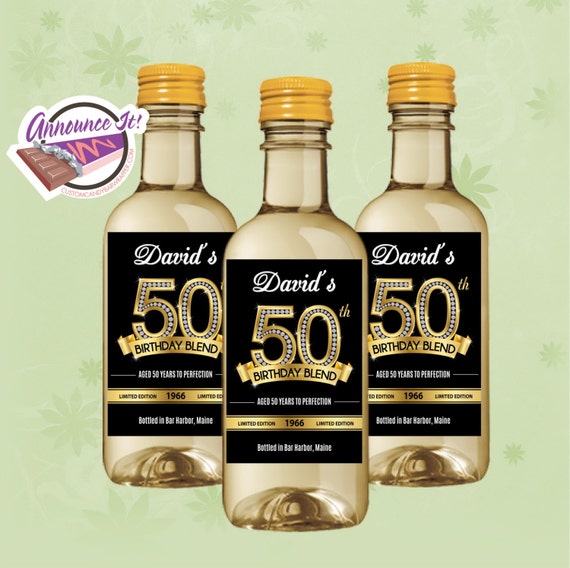 50th Birthday Mini Wine Labels Gold Mini Wine Bottle Set of 10 by