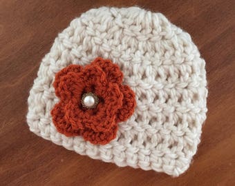 Baby girl first Thanksgiving outfit baby girl fall clothes newborn girl coming home outfit baby girl fall hat newborn girl hat ivory orange