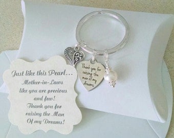 Mother Of The Groom Gift From Bride, Thank You For Raising The Man Of My Dreams, Mother of Groom, KEYCHAIN, Charm is Size of a Nickel