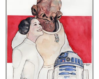 Princess Leia, Admiral Ackbar, and R2-D2 wall art print 11x14 Star Wars - Free shipping to US