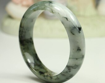 Jadeite Jade Bangle - 54mm Brownishg Green White and Black (Grade A Jade)