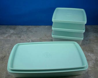 Vintage Sea Foam Green Tupperware Sandwich and Snack Containers - 4 Containers with Lids