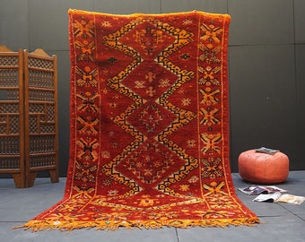 Red Berber Rug 5.2ft x 8.7ft old authentic red and yellow moroccan rug