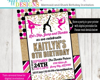 Pink and Gold Gymnastics Invitation - Gymnast Birthday Party - Acrobat Invite - Printable