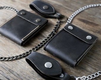 Biker Wallet - Wallet - Men's Dark Leather Biker Wallet - Chain Wallets - Manly Man Wallets -- Listing# 038