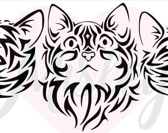 Tribal Cat Trio Bundle SVG, PNG, and STUDIO3 Cut Files for Silhouette Cameo/Portrait and Cricut Explore DIY Craft Cutters