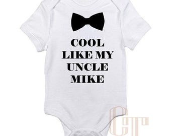 COOL Like My UNCLE Custom Name Baby Onesie Shower Birthday Newborn Gift Bow Tie Personalized