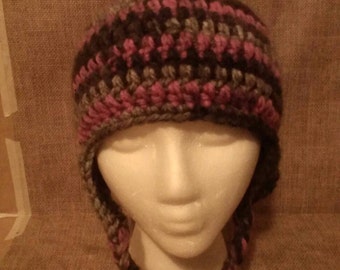 Messy bun beanie ear flaps and tassels...***free shipping***