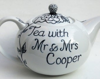Mr and Mrs Teapot hand painted 6 cup personalised wedding teapot anniversary teapot
