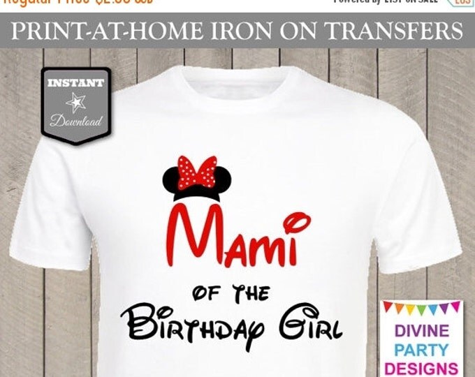 SALE INSTANT DOWNLOAD Print at Home Red Girl Mouse Mami of the Birthday Girl Printable Iron On Transfer / T-shirt / Family / Trip/ Item#2459