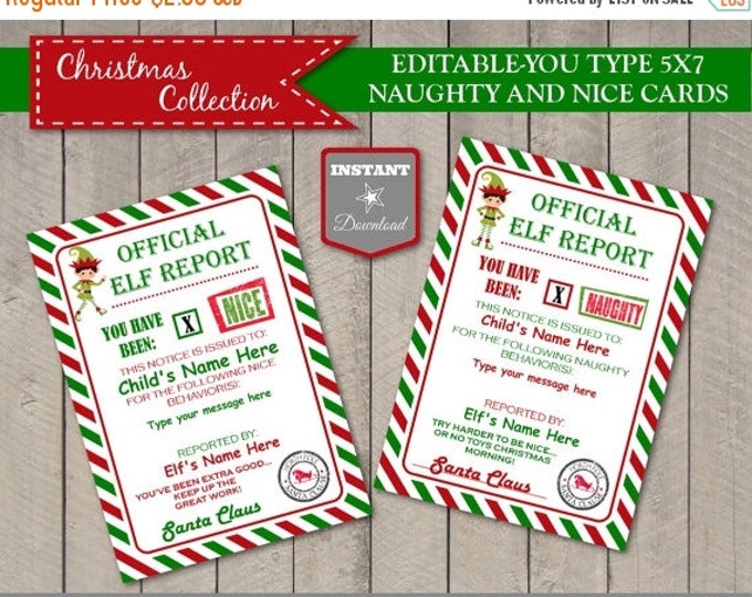 SALE Sale INSTANT DOWNLOAD Editable Printable Elf 5x7 Naughty and Nice Reports / Signed by Santa / Christmas Shop