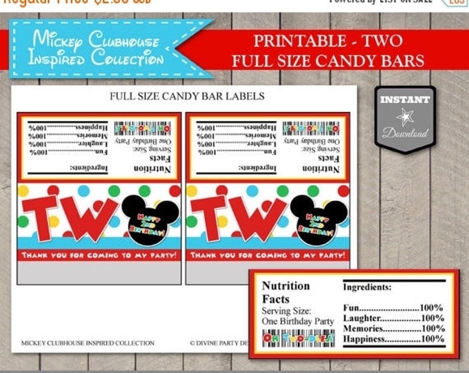 SALE INSTANT DOWNLOAD Mouse Clubhouse Two Printable Party Candy Bar Wrapper/ 2nd Second / Clubhouse Collection / Item #1638