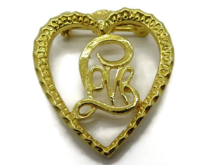 Vintage Gerry's Love Heart Brooch, Gold Tone Heart Pin