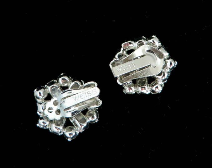 Vintage Weiss Clear Rhinestone Crystal Cluster Snowflake Clip-on Earrings