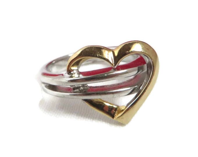Vintage Heart Ring Two Tone Ring Sterling Silver Ring Size 6.75