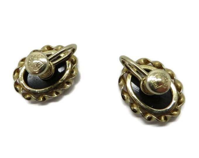 Earrings, Black Onyx Earrings, Gold Filled Earrings Vintage 1/20 12K GF Faux Onyx Screw Back Earrings, Gift for Her