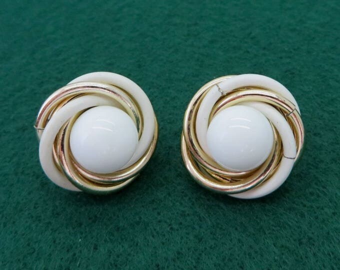 Trifari White Gold Earrings - Vintage Designer Signed Swirl Clip-on Earrings