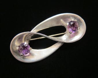 Vintage Miguel Melendez Taxco Mexico Sterling Silver Double Alexandrite Stones Atomic Mid-Century Infinity Design Brooch Pin Eagle Stamp 3