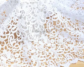 White Lace Fabric Hollowed Embroidered Flowers Wedding Bridal Lace Fabrics Dress Costume Lace Supplies Elegant XFW-65cm- One Yard