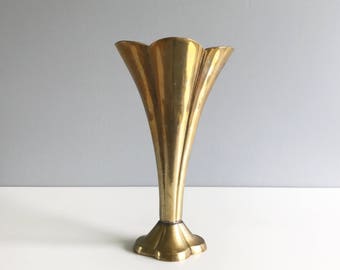 Flared Brass Vase / Brass Vase / Fluted Brass Vase
